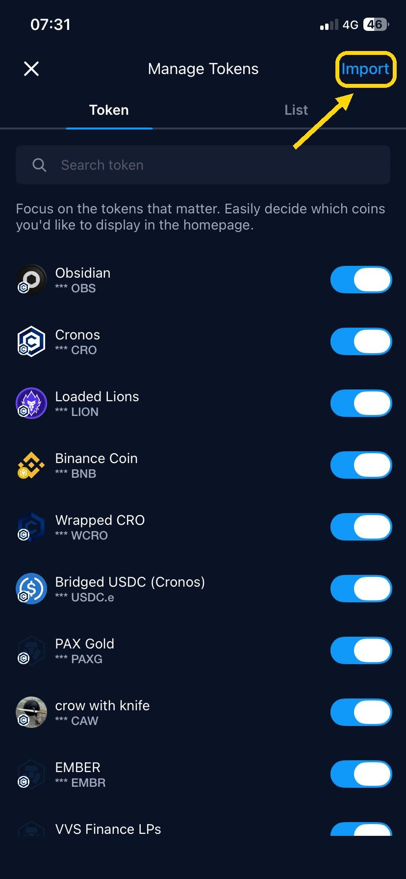 Tap Import at the top right.